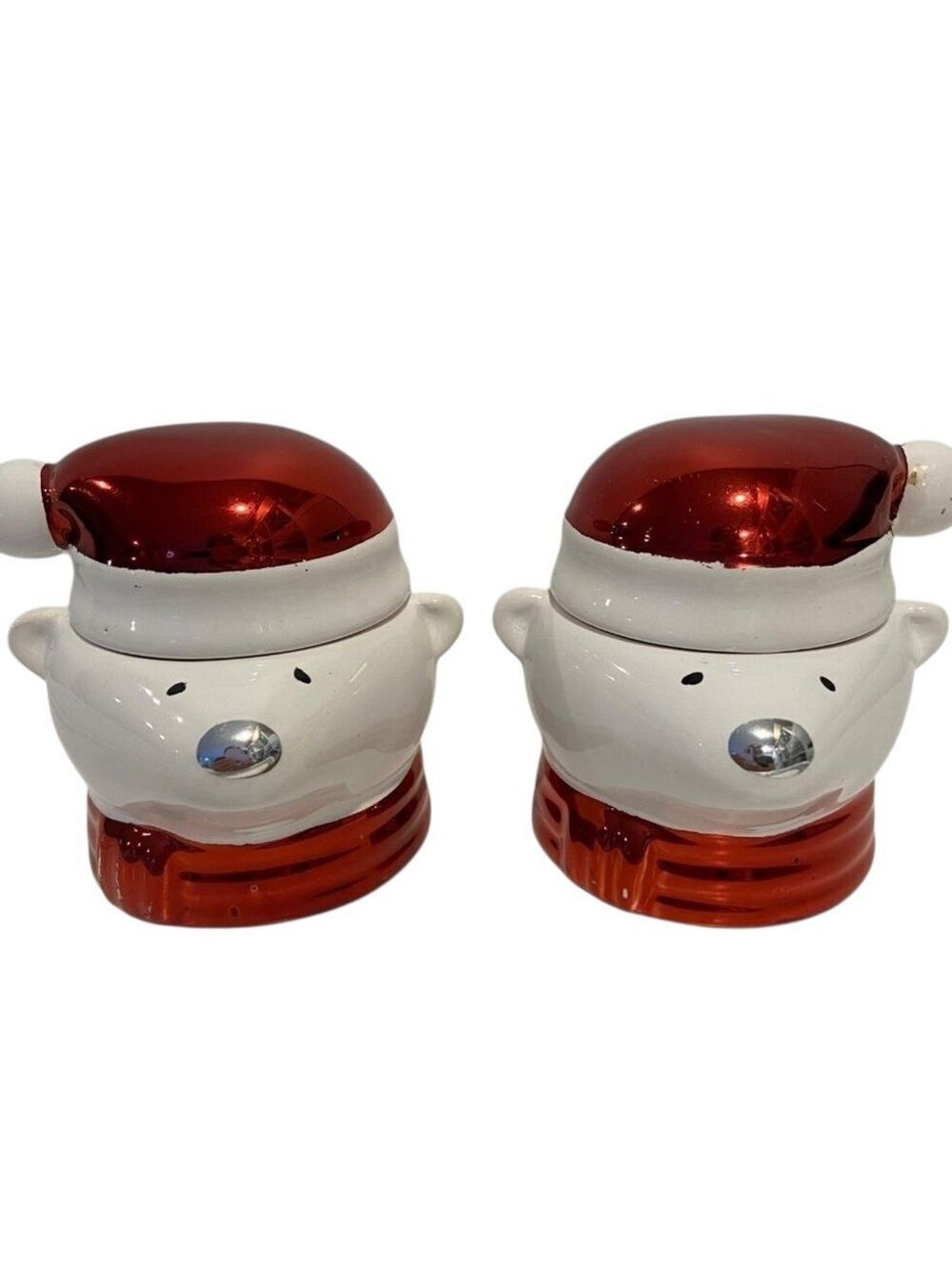 Christmas Polar Bear Ceramic candle holders With Santa Hat Lids or small candy j
